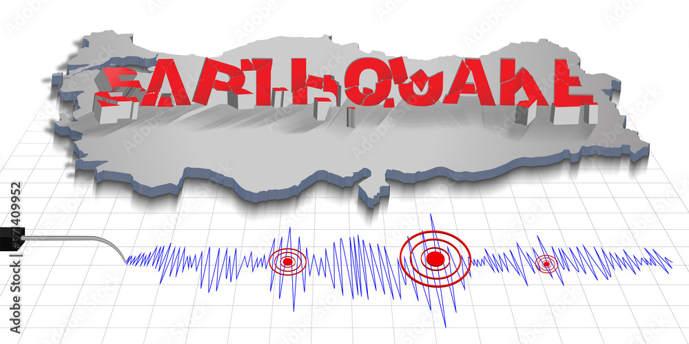 Earthquake effect illustration. movements on the Turkey country map