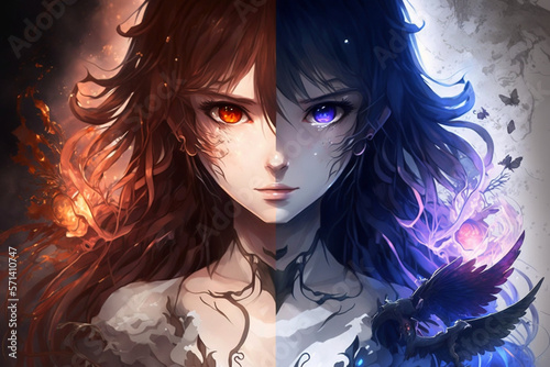 Good and Evil Girl in Anime Style (Generative AI) photo