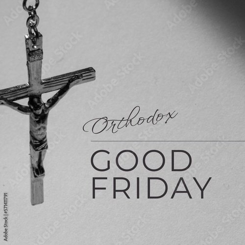 Composition of orthodox good friday text and copy space over christian cross