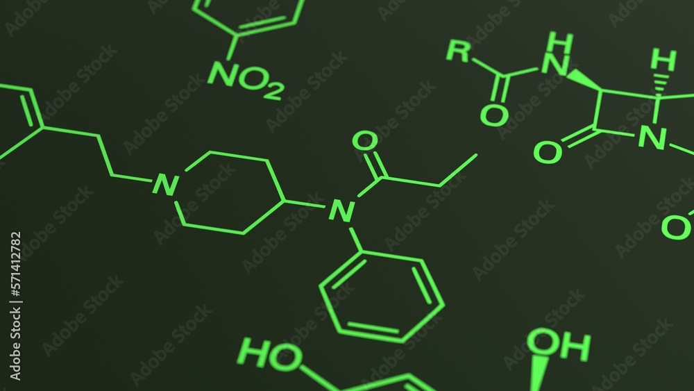 green organic chemistry structure formula 3d representation, can be used to represent science, pharmacy, antioxidant or biotechnology