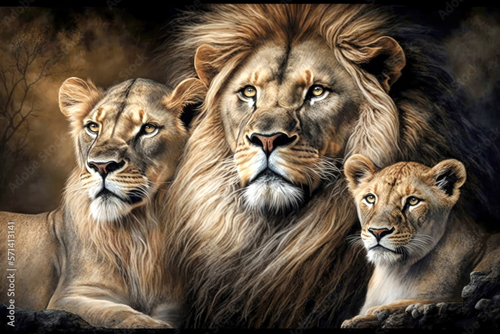 Fototapeta premium Lion family. Generative AI