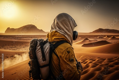 Adventure Photographer in Saudi Arabia's Desert Dammam. Generative AI photo