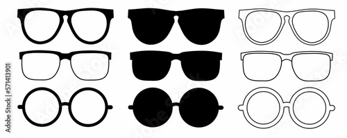 outline silhouette glasses icon set isolated on white background