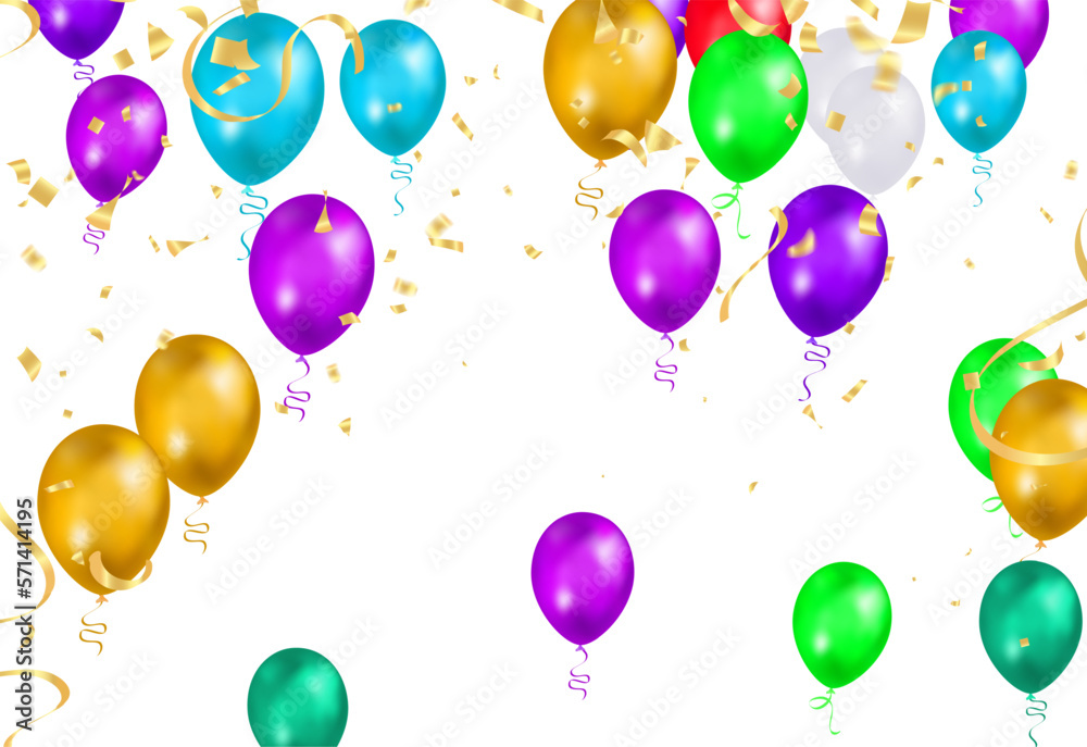 Colorful birthday balloons, pennants, tinsel and confetti on sky background with space for text. eps.10 Colorful birthday balloons, pennants, tinsel and confetti on sky background with space for text. eps.10