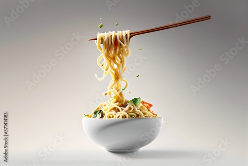 Chinese noodles chopped with flying chopstick Generative AI