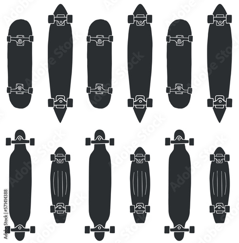 Vector seamless pattern of hand drawn doodle sketch black skateboards isolated on white background
