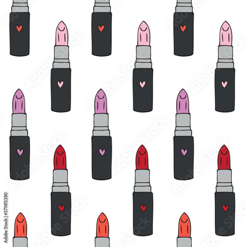 Vector seamless pattern of different color hand drawn doodle sketch lipstick isolated on white background