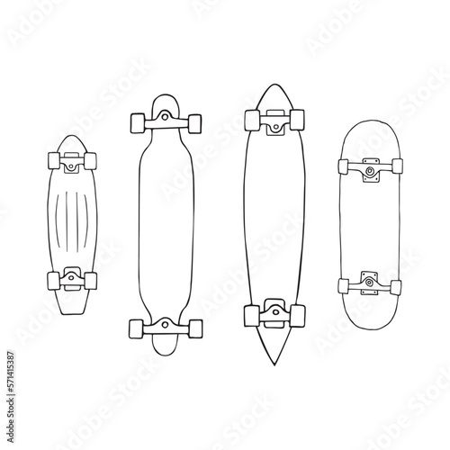 Vector set of hand drawn doodle sketch skateboards isolated on white background