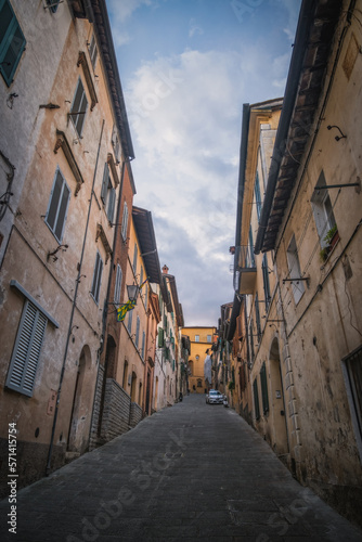 Old medieval streets of Siena, Tuscany, Italy. Siena architecture and landmark. Picturesque streets of Siena, Italy.Travel destination of Italy and Siena. October 2022