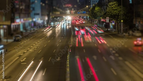 Car traffic elevated view at night timelapse. High quality 4k foCar traffic elevated view at night timelapse with tilt-shif effect, Chengdu, Sichuan province, Chinaotage