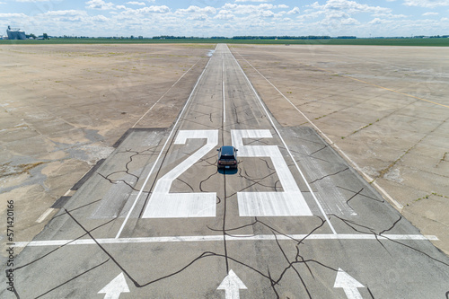Wall Mural Aerial Shot of Old Abandoned concrete airstrip in the midwest