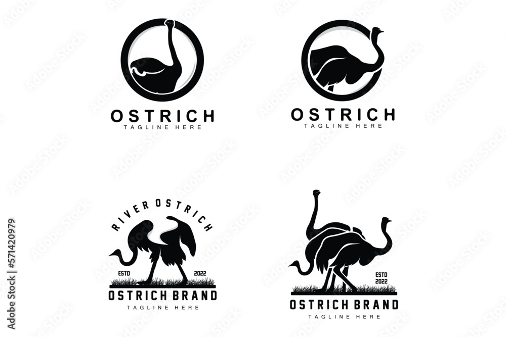 Ostrich Logo Design, Desert Animal Illustration, Living In The Forest, Vector Camel Brand Product