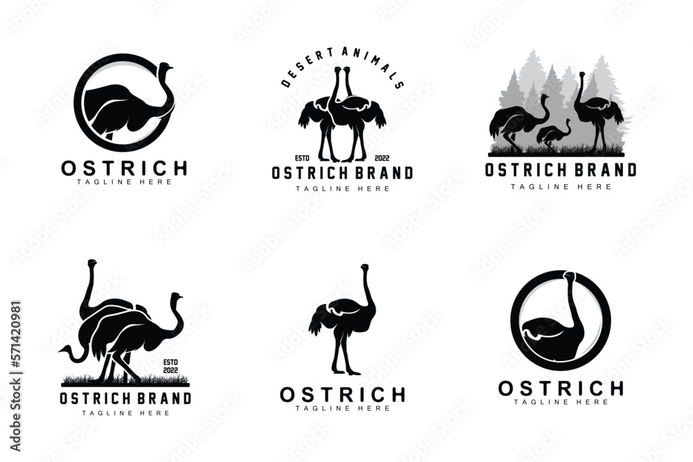 Ostrich Logo Design, Desert Animal Illustration, Living In The Forest, Vector Camel Brand Product