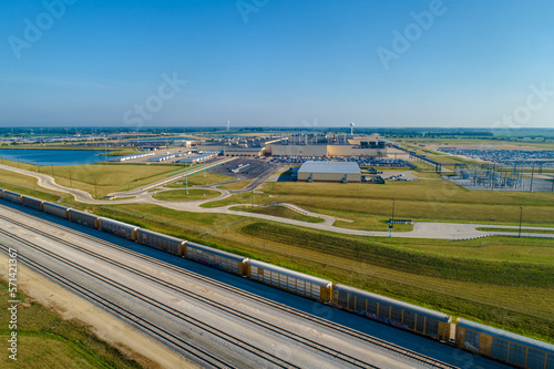 Aerial View of Massive Automotive Manufacturing Plant - Indiana
