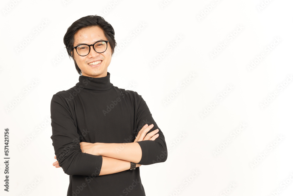 Folding Arms Smiling and Looking at camera Of Handsome Asian Man Isolated On White Background Folding Arms Smiling and Looking at camera Of Handsome Asian Man Isolated On White Background