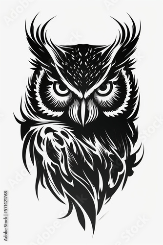 Owl, Logo style, Black design white background, Minimalistic, Generative Ai © Régis Cardoso