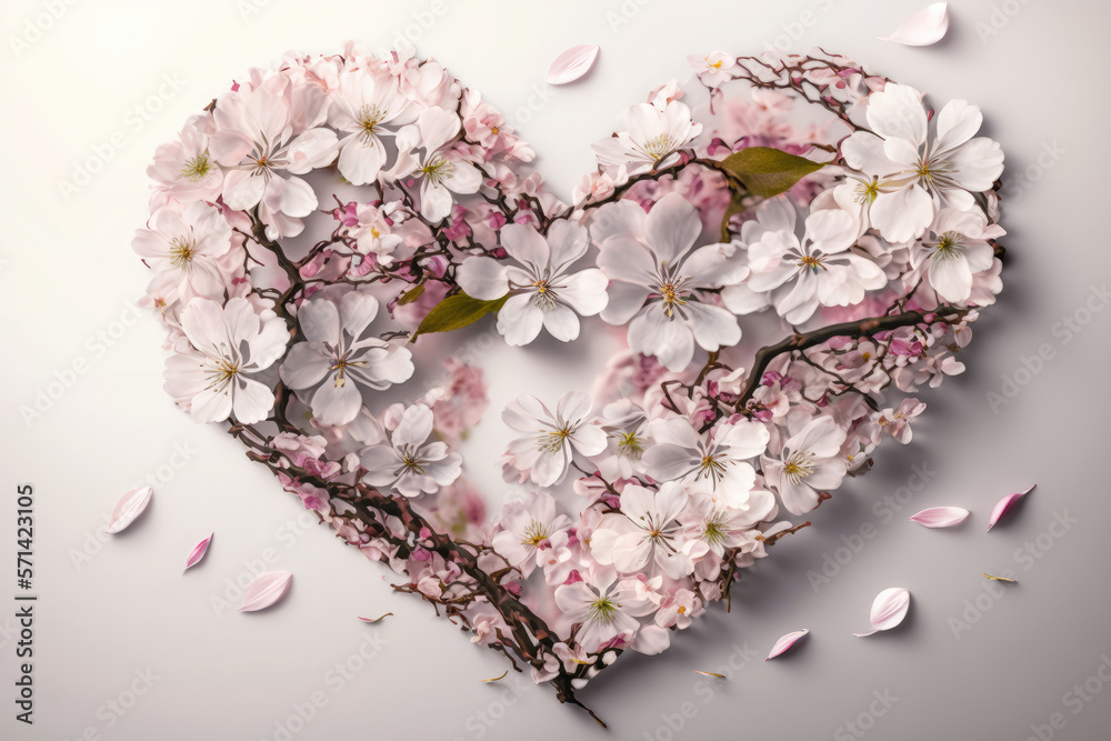 heart made of delicate cherry blossom petals, symbolizing the fleeting nature of life, generative ai