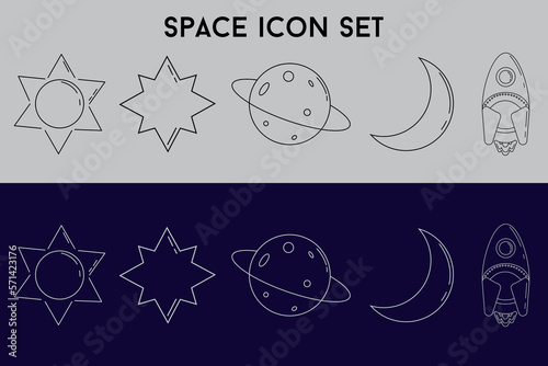 set of space line icon, isolated symbol, planet, sun, moon, star, rocket , science, flat element