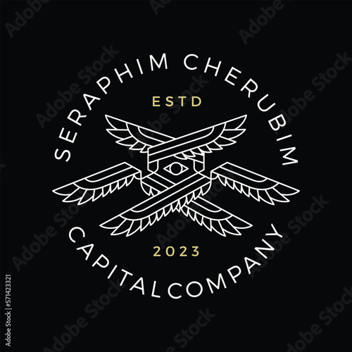 seraphim six wings one eye logo vector icon illustration