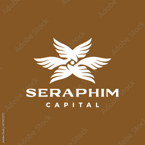 seraphim six wings one eye logo vector icon illustration