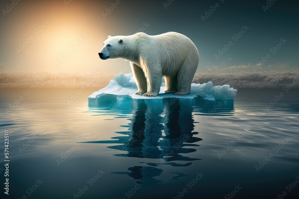 polar bear on an ice floe in the middle of the ocean, emphasizing the impact of climate change on wildlife and the urgency of conservation efforts, generative ai