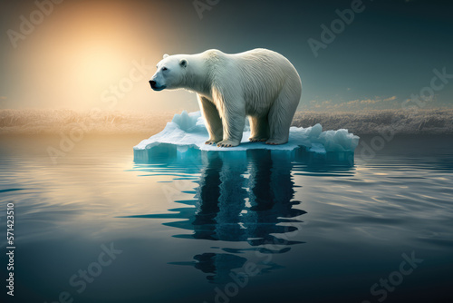 polar bear on an ice floe in the middle of the ocean  emphasizing the impact of climate change on wildlife and the urgency of conservation efforts  generative ai