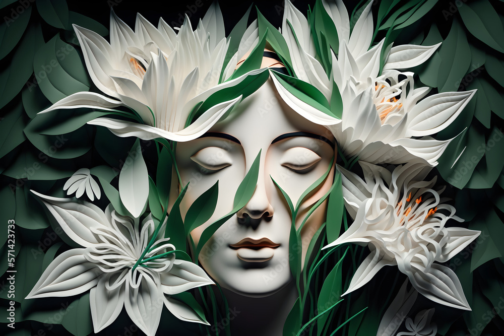 Woman's Face and Hair in Paper Cut Style Woman's Face and Hair in Paper Cut Style