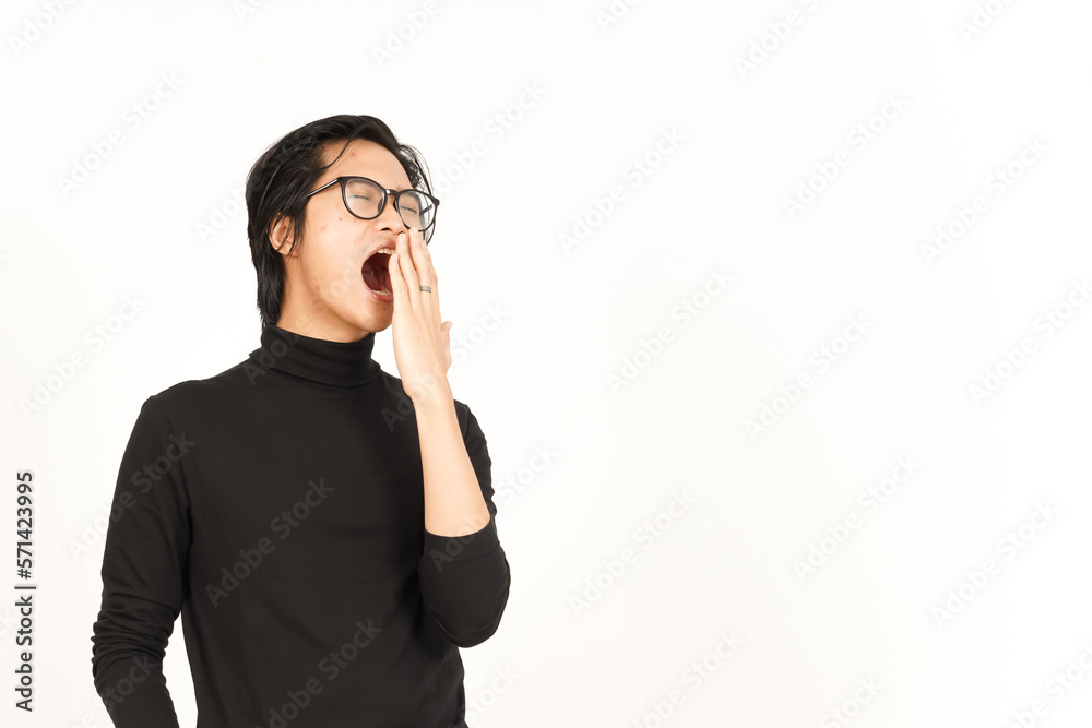 Yawning Gesture Of Handsome Asian Man Isolated On White Background Yawning Gesture Of Handsome Asian Man Isolated On White Background