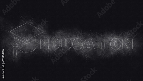 Education text and logo in the black chalkboard for education or school promotion.