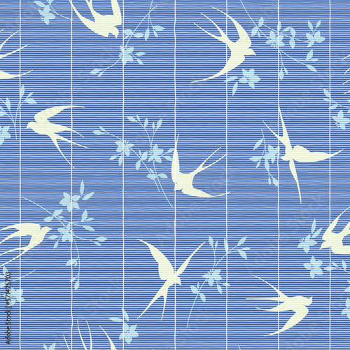 Japanese style swallow seamless pattern,
