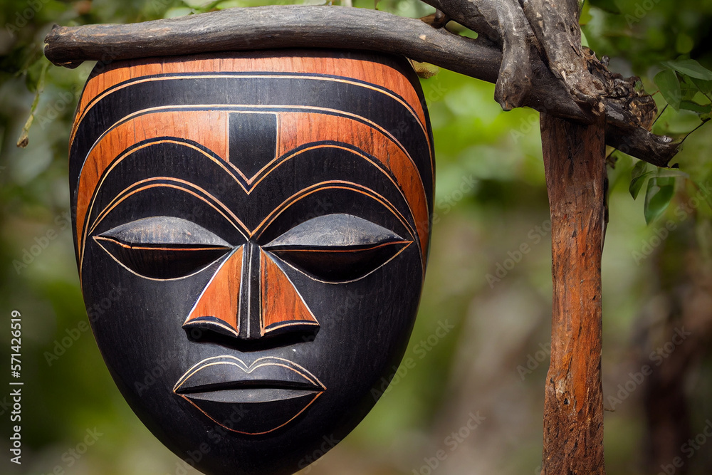 wooden traditional african mask, generative AI