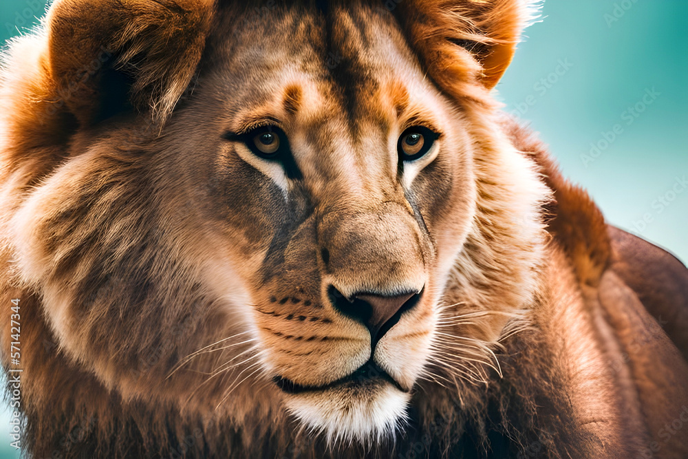 Fototapeta premium Lion king isolated , Portrait Wildlife animal , generative ai