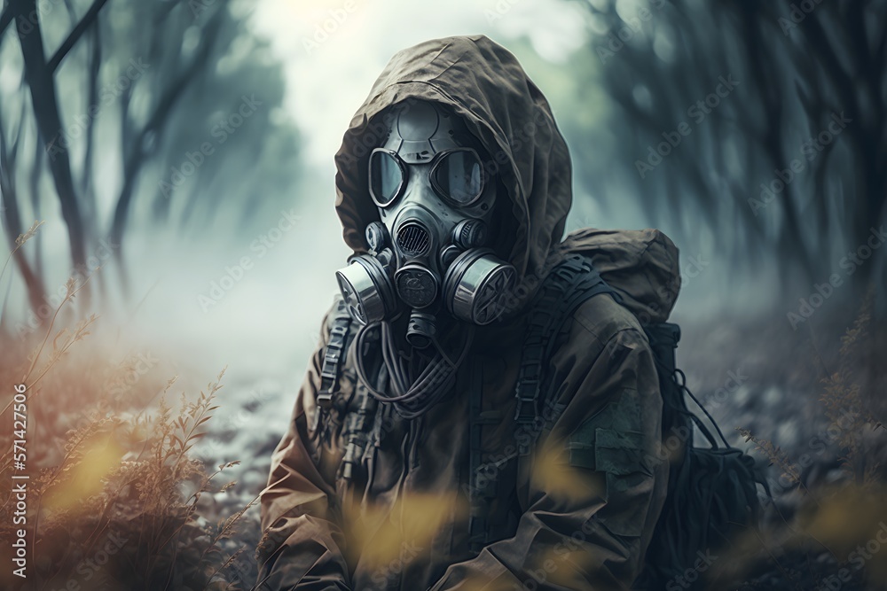 man with gas mask created using AI Generative Technology man with gas mask created using AI Generative Technology