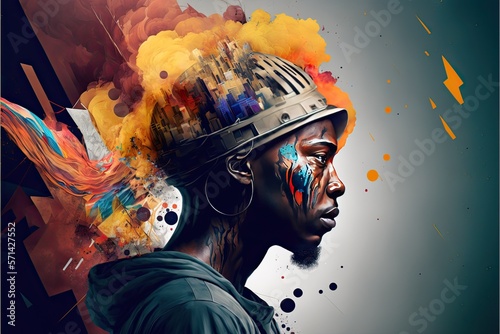 Generative AI - Color, graffiti-inspired portrait of a young black artist