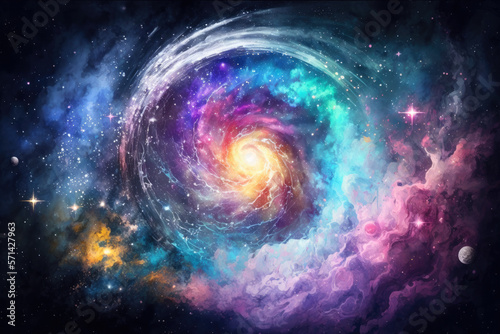  Laser galaxy watercolor background, Generative AI