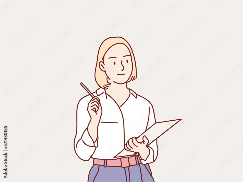 businesswoman secretary take note in business journal book simple korean style illustration businesswoman secretary take note in business journal book simple korean style illustration