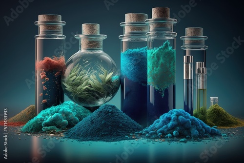 cosmetics factory in the abstract. marine moss infused natural cosmetics. laboratory research in chemistry. Generative AI photo