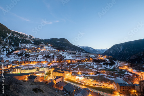 Countryside landscape in Andorra in the Pyrenees in Winter