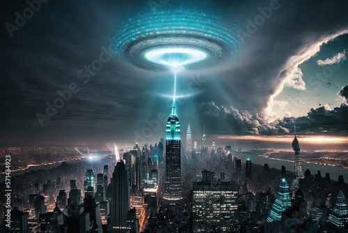 Valokuva Alien UFO invasion in the main cities, countries, and capitals of the world, wit