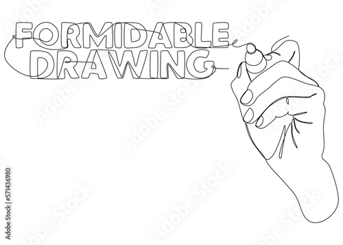 One continuous line of Formidable Drawing text written with a pencil, felt tip pen. Thin Line Illustration vector concept. Contour Drawing Creative ideas.