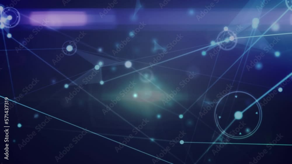 Animation of glowing network of connections over light spot against blue background Animation of glowing network of connections over light spot against blue background