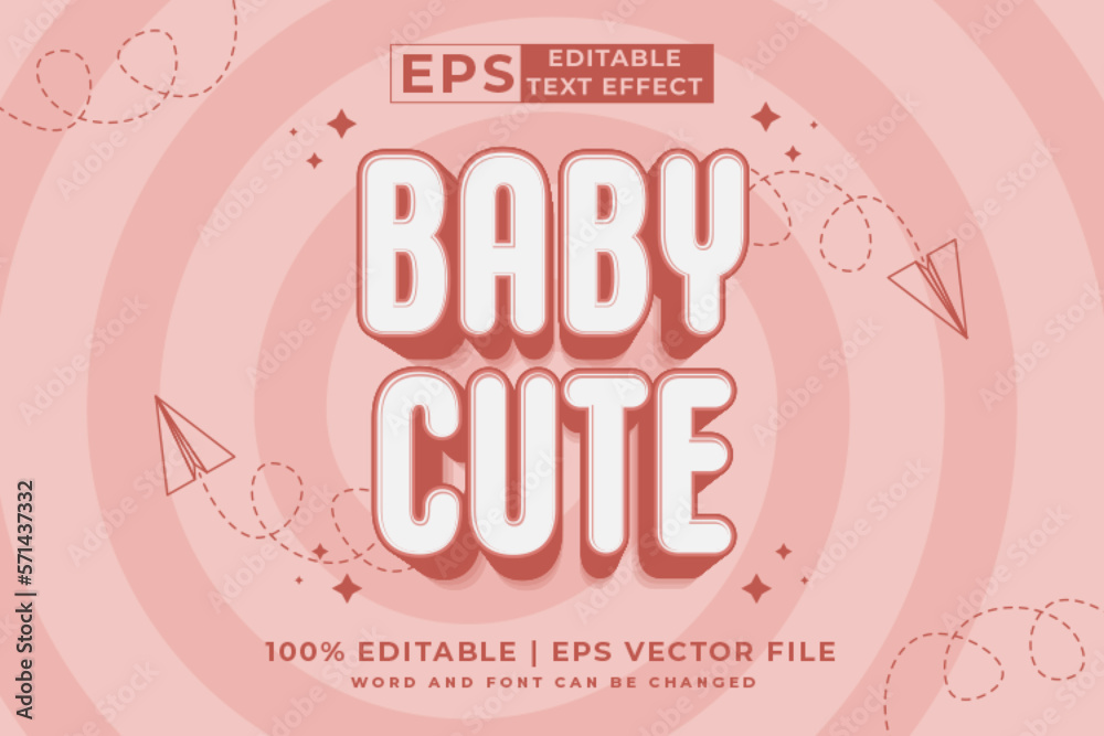 Editable text effect - Baby Cute 3d Cartoon template style premium vector