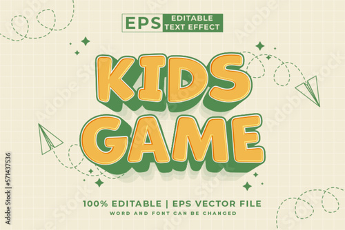 Editable text effect - Kids Game 3d Cartoon template style premium vector
