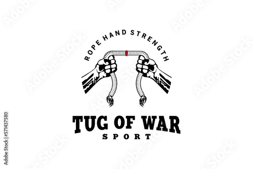 Design of two muscular arms fighting each other with a rope for tug of war sport logo