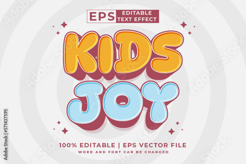 Editable text effect - Kids Joy 3d Cartoon template style premium vector