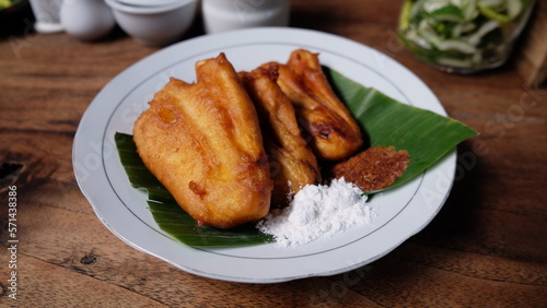 Fried banana with white and brown sugar
