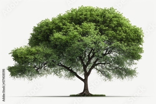 On a white background  a lovely green tree stands isolated. Generative AI
