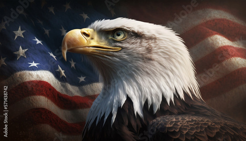 Bald Eagle on Grunge American Flag, Generative AI