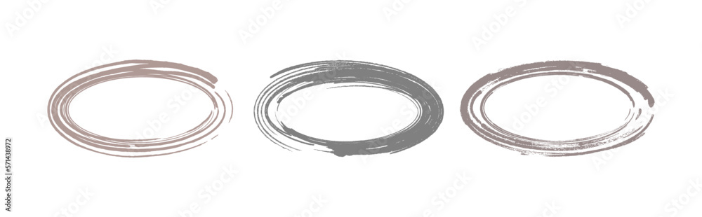 Oval Old Grungy Frames. Dye Brushstroke Ellipse Backdrops. Retro Paint Stain Borders.