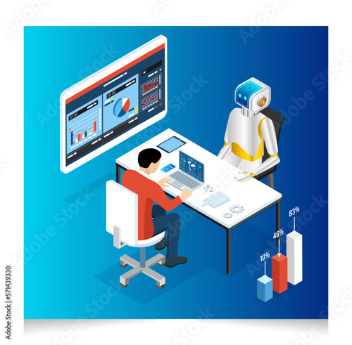 AI Learning and Artificial Intelligence Concept with People customize work with Assistant Robot, Machine learning, Digital Brain future technology.  Vector Illustration eps10